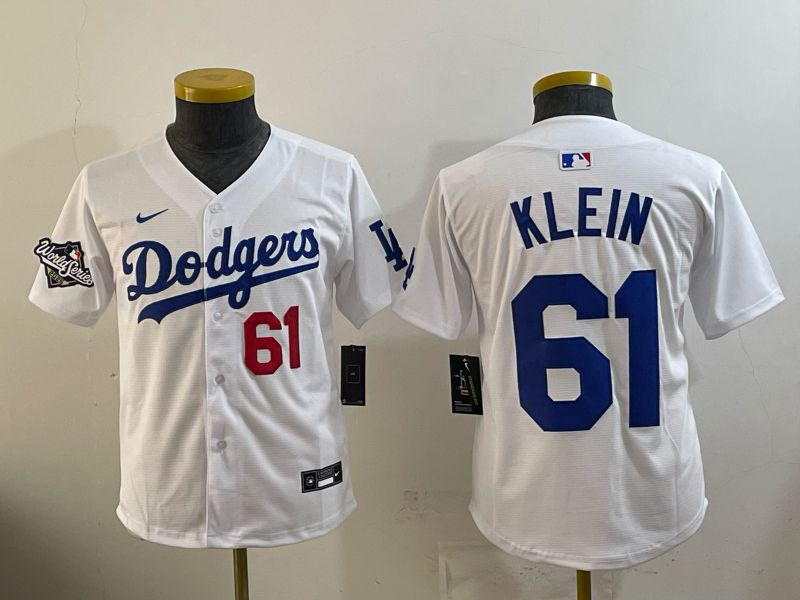 Youth 2025 Nike Los Angeles Dodgers #61 Klein White Game MLB Jersey 07